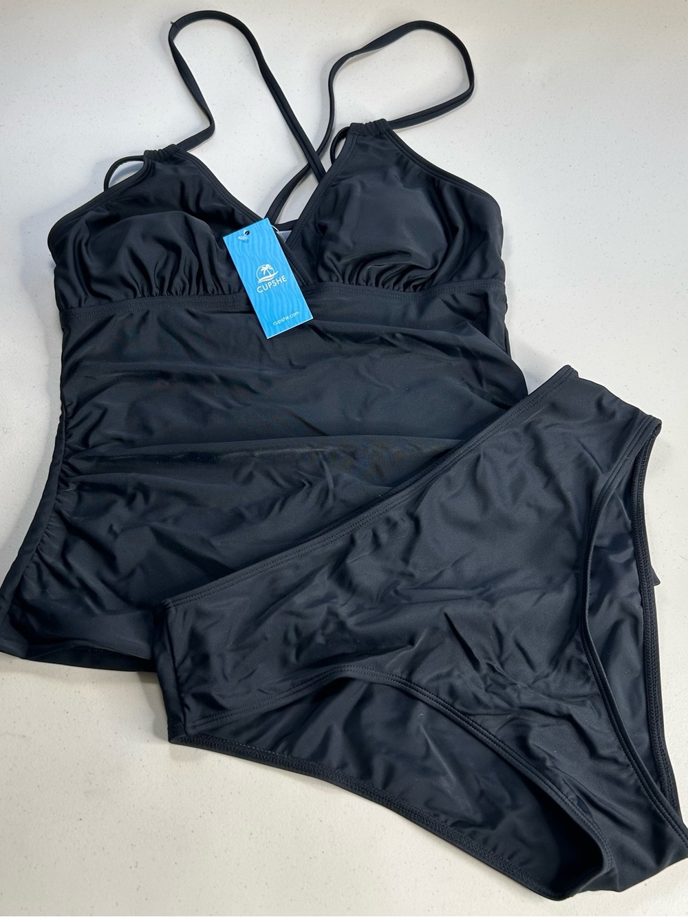 Cupshe Tankini Bikini Set Small Black Tummy Control New Swimsuit